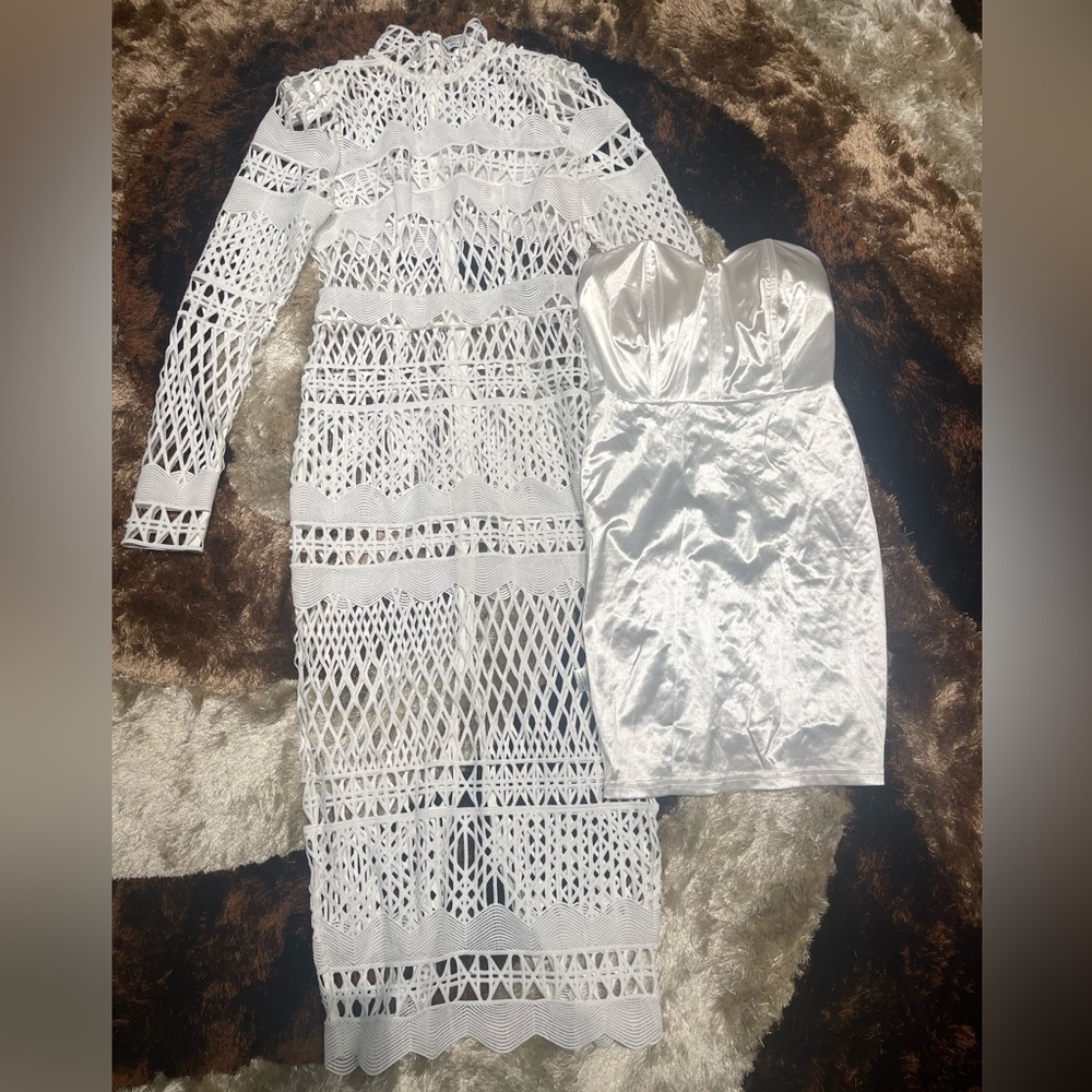 Valentino White Lace Dress with Satin Details